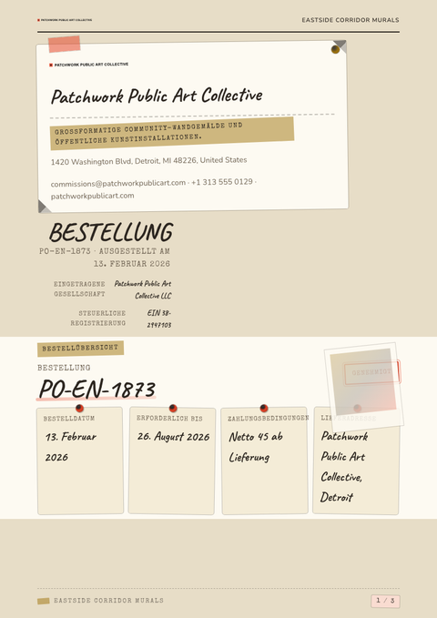 A finished purchase order rendered in a foto look