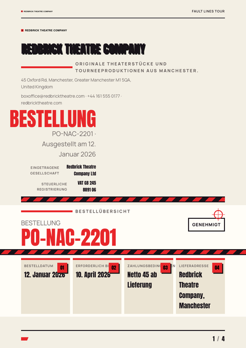 A finished purchase order rendered in a druck look