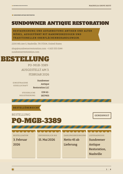 A finished purchase order rendered in a retro look