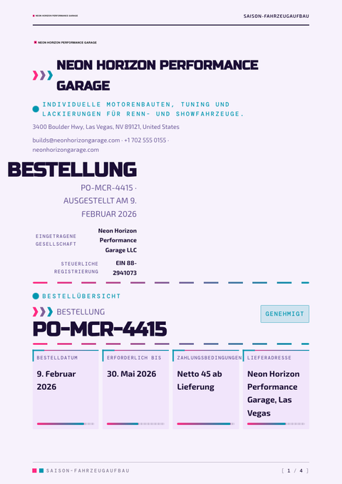 A finished purchase order rendered in a retro look