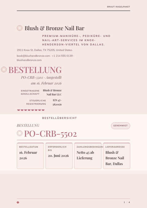 A finished purchase order rendered in a luxus look