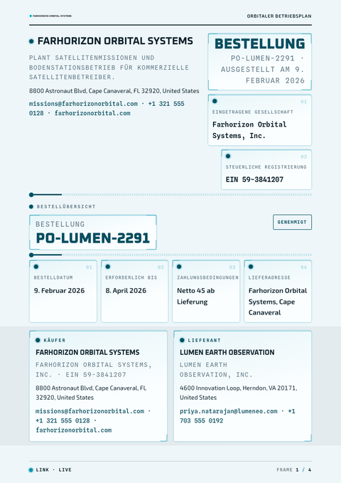 A finished purchase order rendered in a futuristisch look