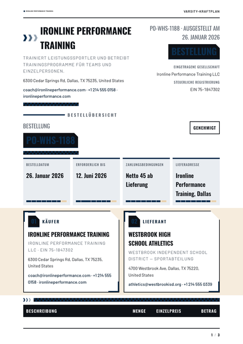 A finished purchase order rendered in a sonstiges look
