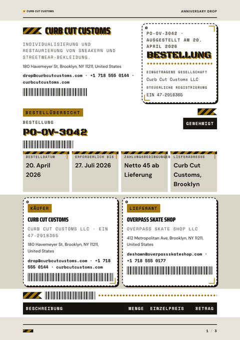 A finished purchase order rendered in a lifestyle look