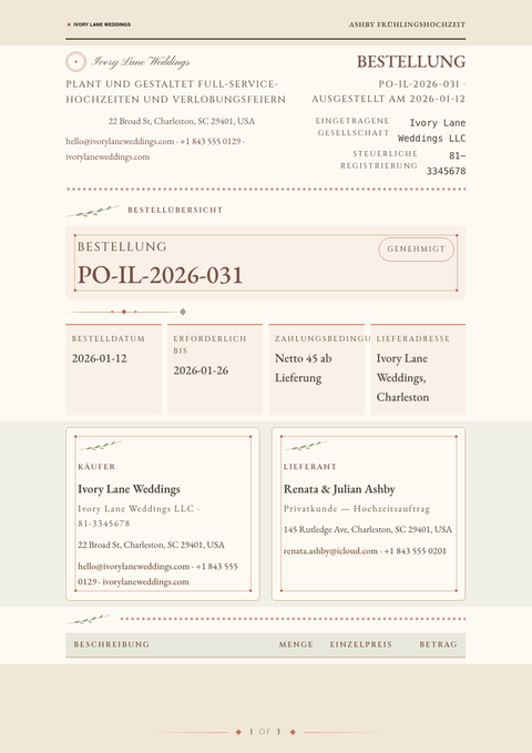 A finished purchase order rendered in a sonstiges look