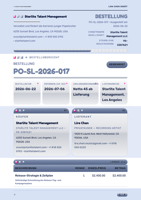 A finished purchase order rendered in a retro look