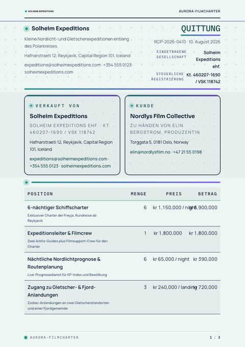 A finished receipt rendered in a verlauf look