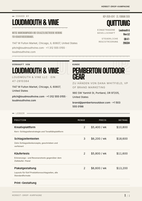 A finished receipt rendered in a typografisch look