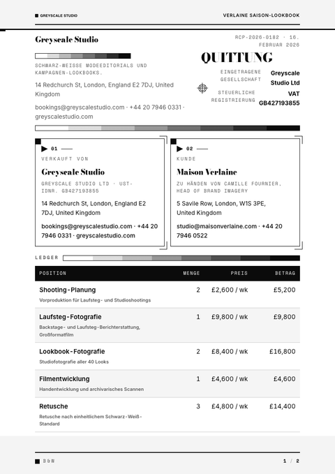 A finished receipt rendered in a farbe look