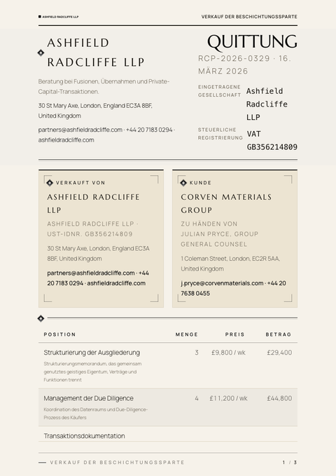 A finished receipt rendered in a luxus look