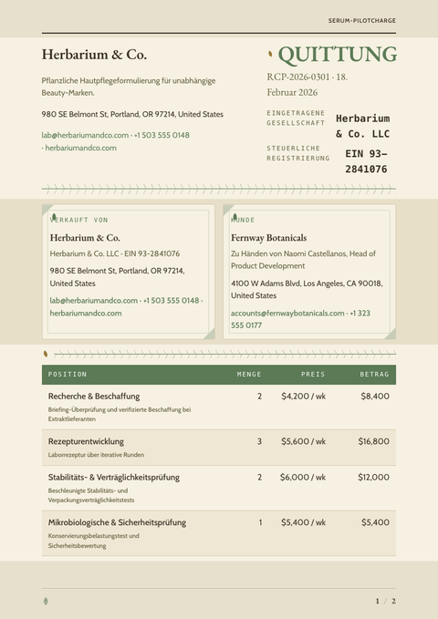 A finished receipt rendered in a natur look