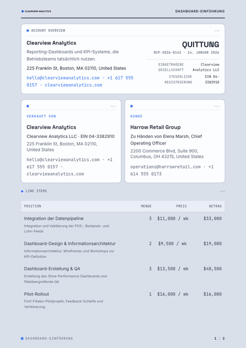 A finished receipt rendered in a technisch look
