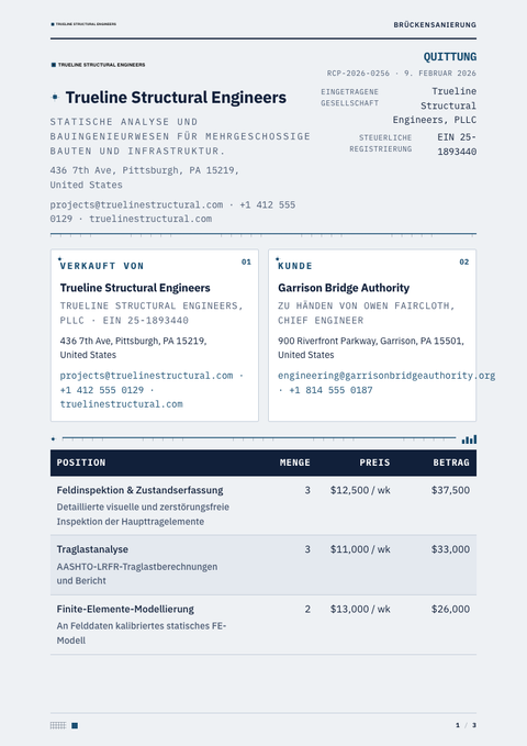 A finished receipt rendered in a technisch look