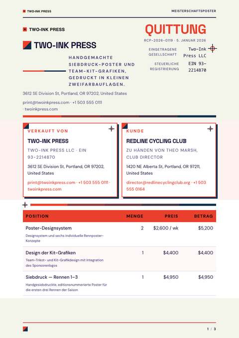 A finished receipt rendered in a farbe look