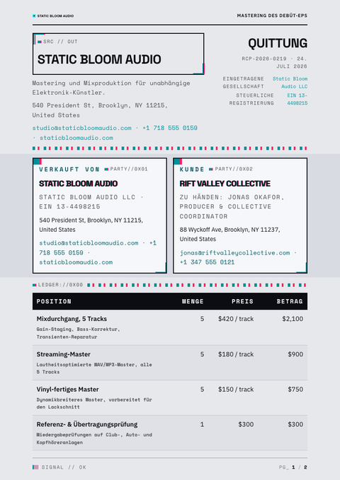 A finished receipt rendered in a brutalistisch look
