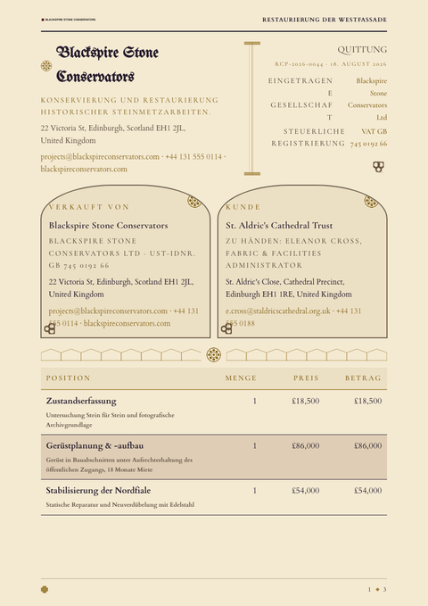 A finished receipt rendered in a dunkel look