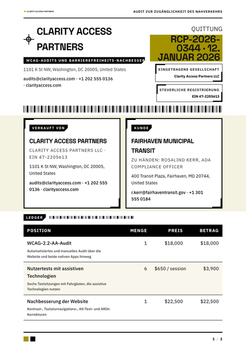 A finished receipt rendered in a farbe look
