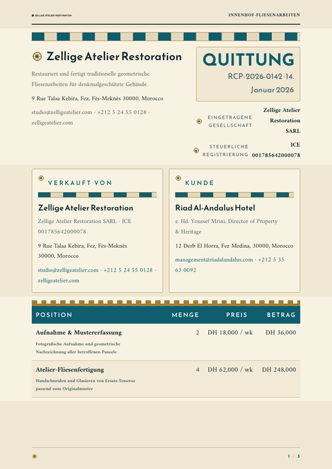A finished receipt rendered in a kulturell look