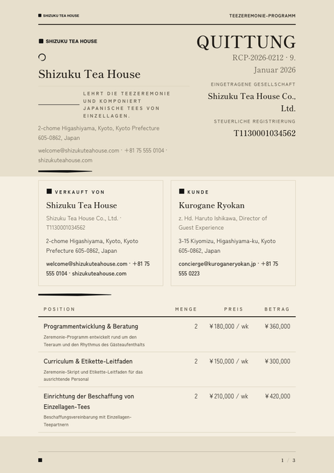 A finished receipt rendered in a kulturell look