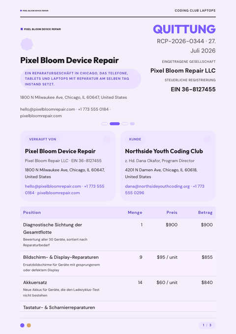 A finished receipt rendered in a flach & minimal look