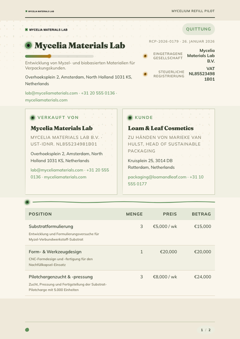 A finished receipt rendered in a natur look