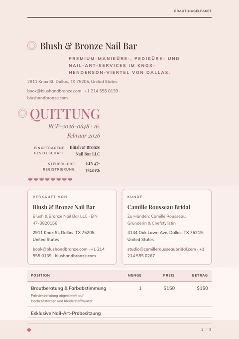 A finished receipt rendered in a luxus look