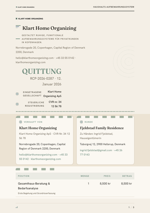 A finished receipt rendered in a kulturell look