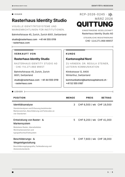 A finished receipt rendered in a flach & minimal look