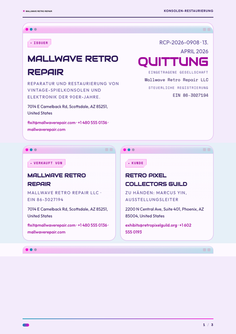 A finished receipt rendered in a retro look
