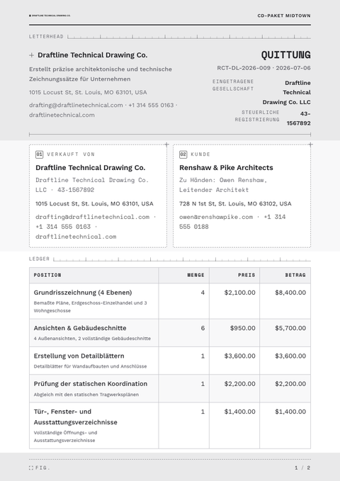 A finished receipt rendered in a technisch look