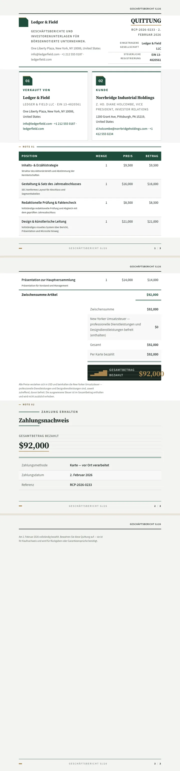 Geschäftsbericht — vollständiges Beispiel, erstellt von Waxe