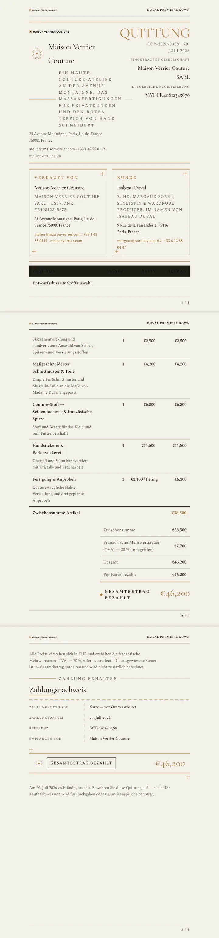 Luxus / High Fashion — vollständiges Beispiel, erstellt von Waxe