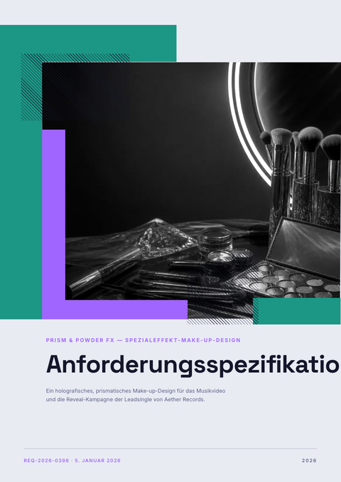 A finished requirements document rendered in a futuristisch look