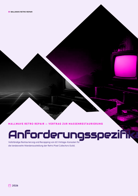 A finished requirements document rendered in a retro look
