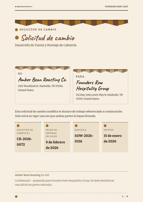A finished change request rendered in a estilo de vida look