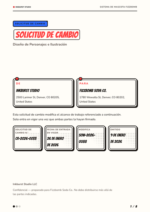 A finished change request rendered in a ilustrado look