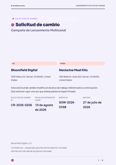 A finished change request rendered in a degradado look