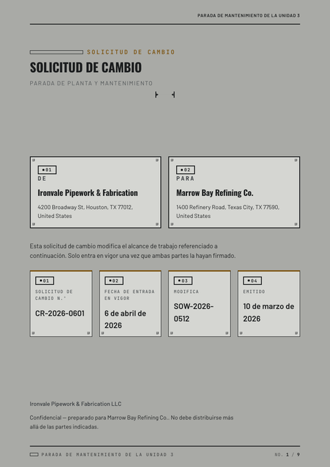 A finished change request rendered in a estilo de vida look