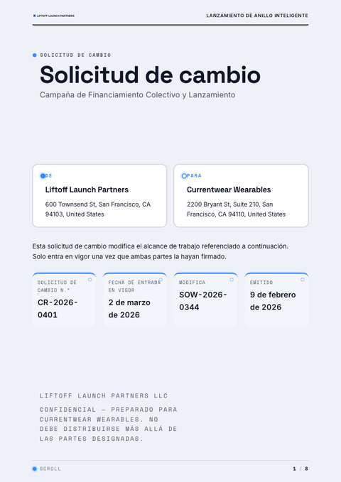 A finished change request rendered in a movimiento look