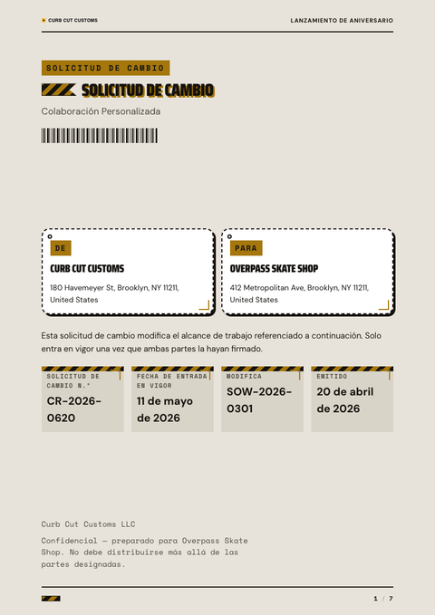 A finished change request rendered in a estilo de vida look