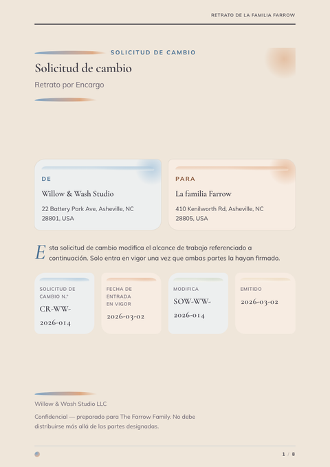 A finished change request rendered in a ilustrado look