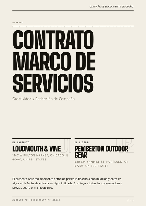 A finished contract rendered in a tipográfico look