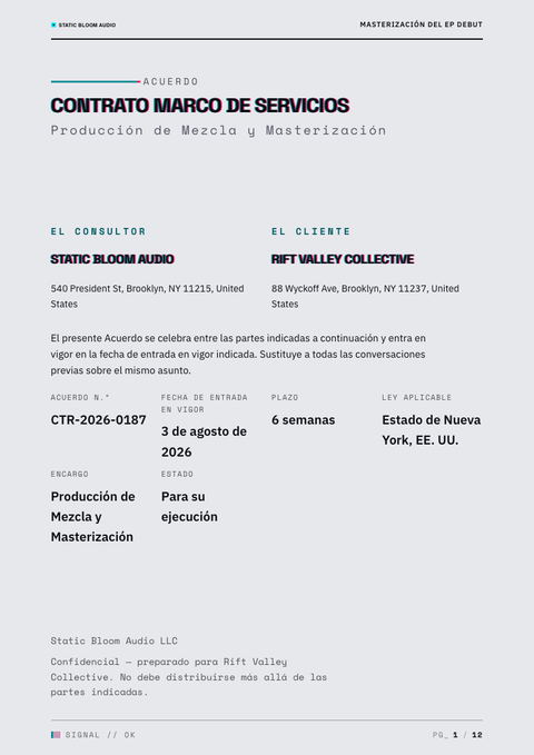 A finished contract rendered in a brutalista look
