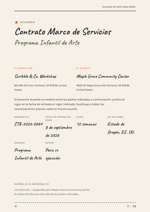 A finished contract rendered in a ilustrado look