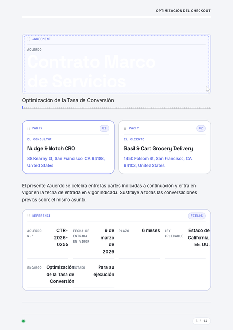 A finished contract rendered in a movimiento look