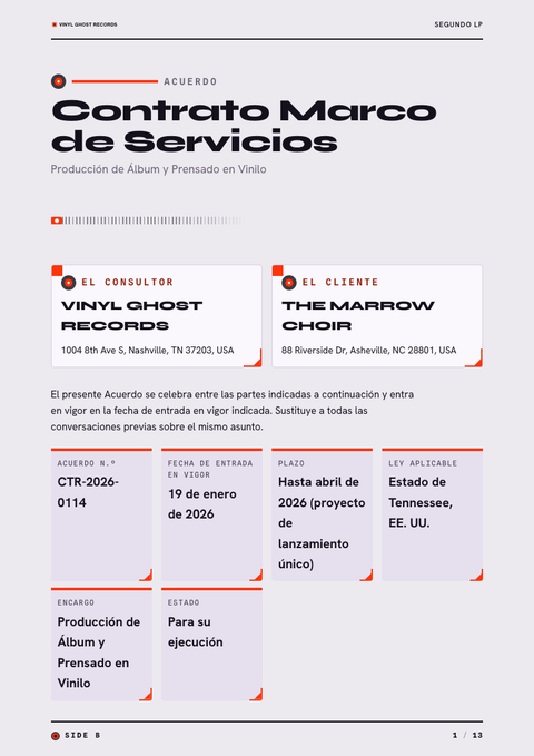 A finished contract rendered in a otros look