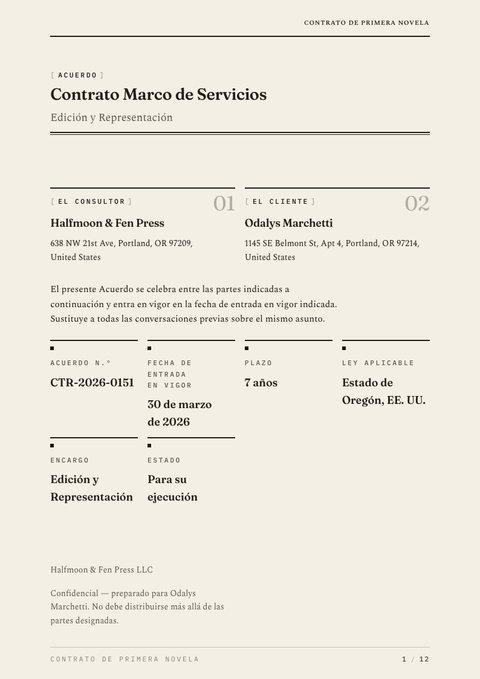 A finished contract rendered in a tipográfico look