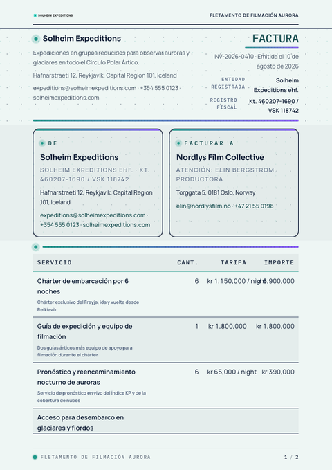 A finished invoice rendered in a degradado look