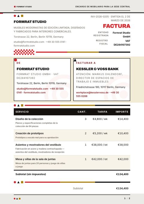 A finished invoice rendered in a retro look