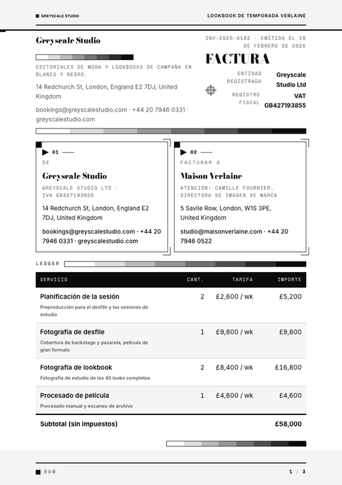 A finished invoice rendered in a color look